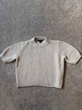 French Connection Cream Short-Sleeve Waffle Knit Sweater